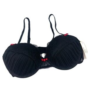 Felina Lingerie Pleated Mesh and Lace Underwire Push-up Bra in Black